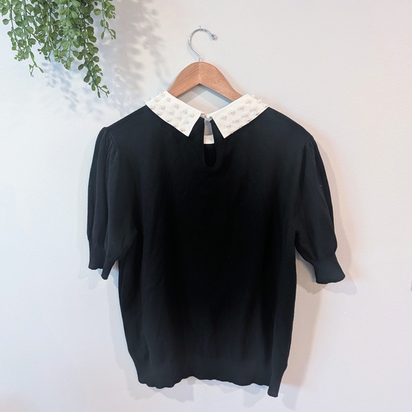 Sioni Black Blouse with White Pearl Embellished Collar Size Xl - Picture 5 of 8
